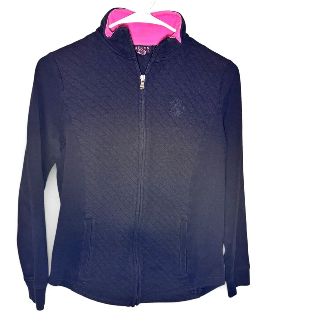Lauren Ralph Lauren Quilted Zip Jacket Black Pink Trim Small